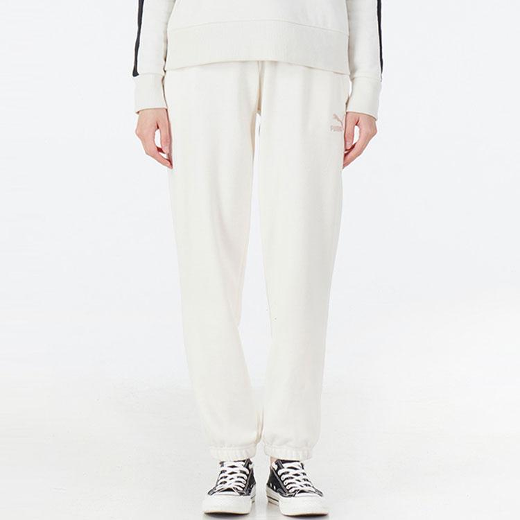 Puma Pantaloni de trening cu manșete largi cu logo brodat Pantaloni de sport pentru femei Alb 535353-99