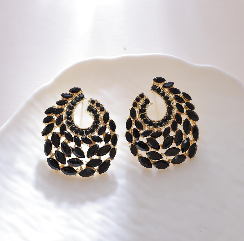Geometric Hollow C Shape Crystal Earrings For Evening Bridal Party Jewelry