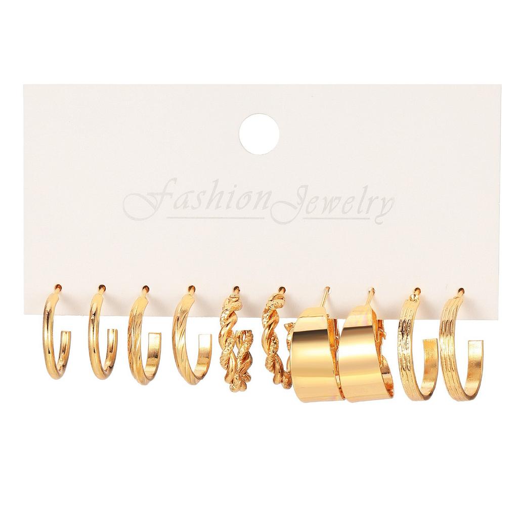 Simple Large Circle Metal Irregular Circle Stud Earrings Set - Creative And Personalized Ear Jewelry - 8-piece Earring Set