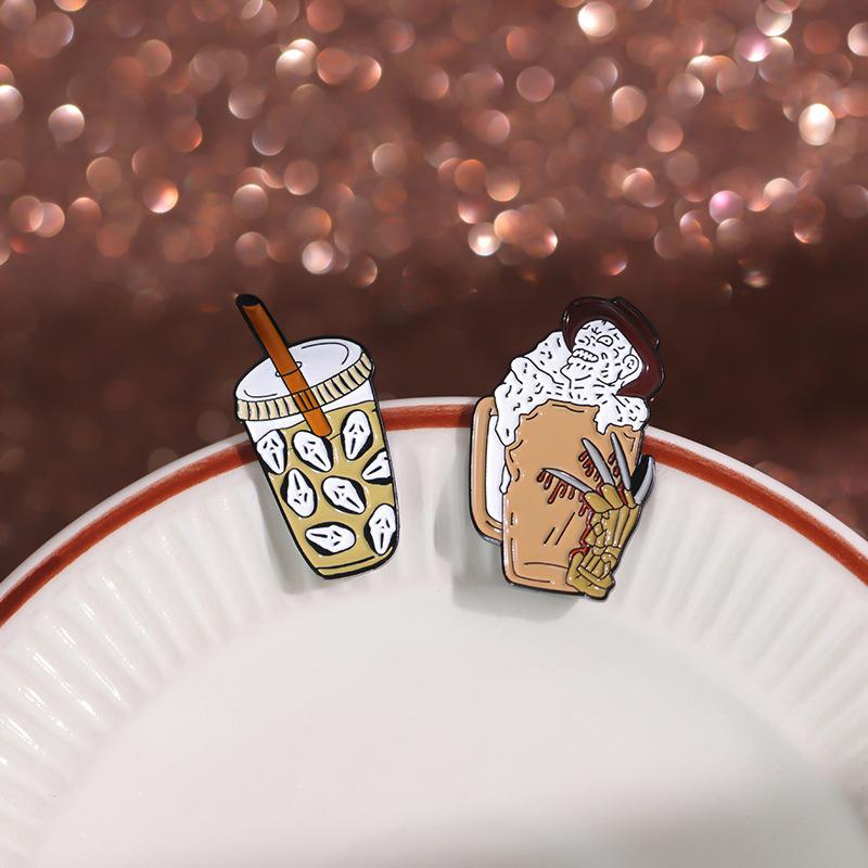 Unique Geometric Skeleton Cup Ice Cream Brooch Pin For Halloween Fashion Accessory