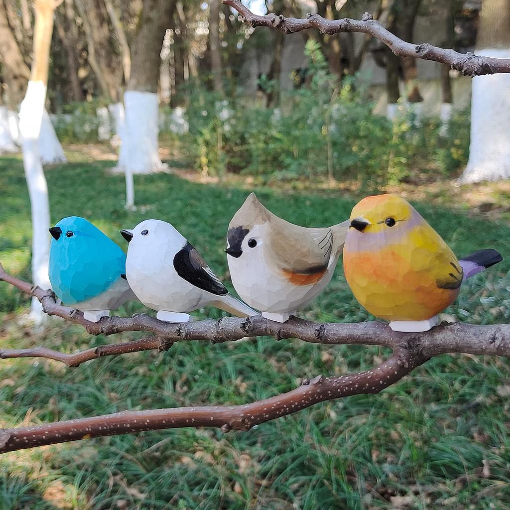 SKRYARD Scandinavian Handmade Wooden Veiled Wisteria Home Bird Birthday Scandinavian Style Bird Cute Set of 4 Birds Ornament, Goods, Sculpture,