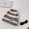 Winter Warm Woolen Women's Slouchy Hat: Thickened Korean-Style Striped Knit for Large Heads, Slimming Effect