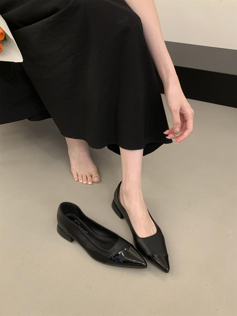 Fashion French Pointed Toe Women's Shoes 2025 Spring New Elegant Low Heeled Patchwork Summer Slip-On Women Daily Shoes Zapatos Mujer