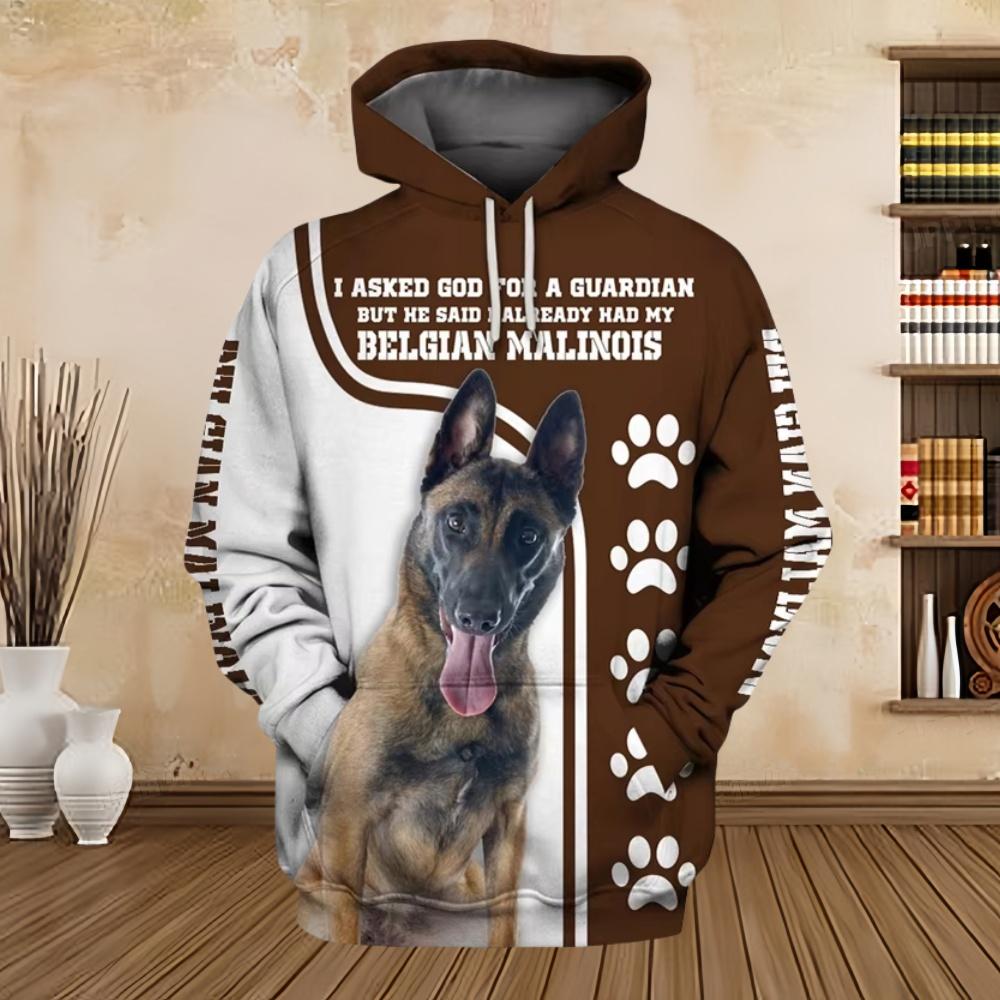 2025 New Hoodies 3D Graphic Silver Ribbon Hoodies Animals Dog Belgian Malinois Sweatshirts Casual Harajuku Sportswear Clothing