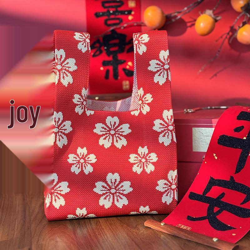 Red Auspicious Year of the Horse Knitted Wristlet Handbag - Joyful Souvenir for Weddings & Housewarming