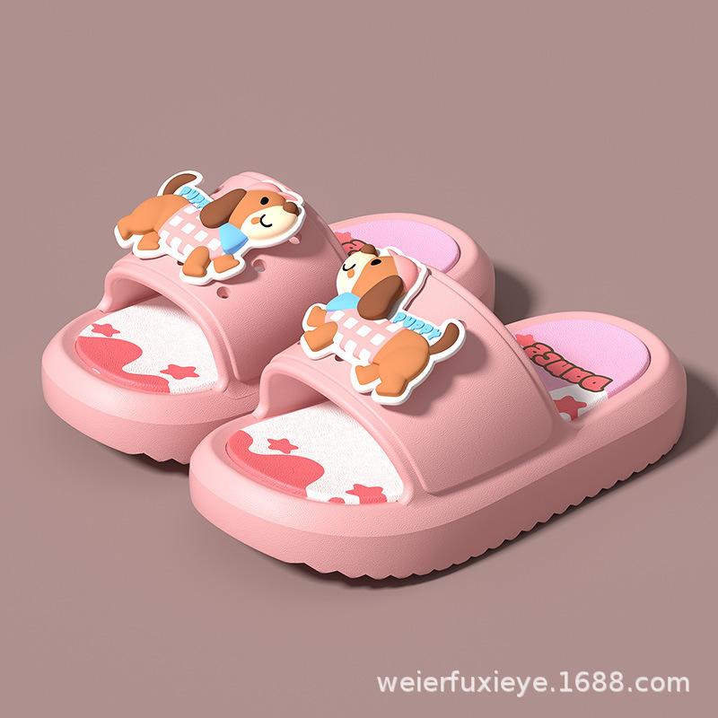 

Puppy children s slippers for summer, cute cartoon design for boys and girls, suitable for home indoor and outdoor wear, non-slip soft-soled sandals 24-25Code【Inner Length1