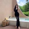Sexy Backless Black Suspender Dress Women's Summer Design Sense Royal Sister Pure Desire Temperament Dress Hip Wrap Long Skirt