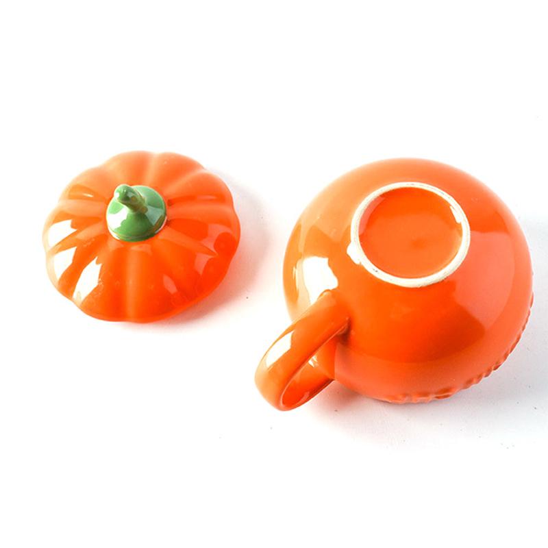 Buhygn Tazze di zucca di Halloween, tazza da caffè in ceramica, tazza da caffè a tema, tazza da caffè con coperchio e cucchiaio, ciotola per caramelle autunnale per studio e casa