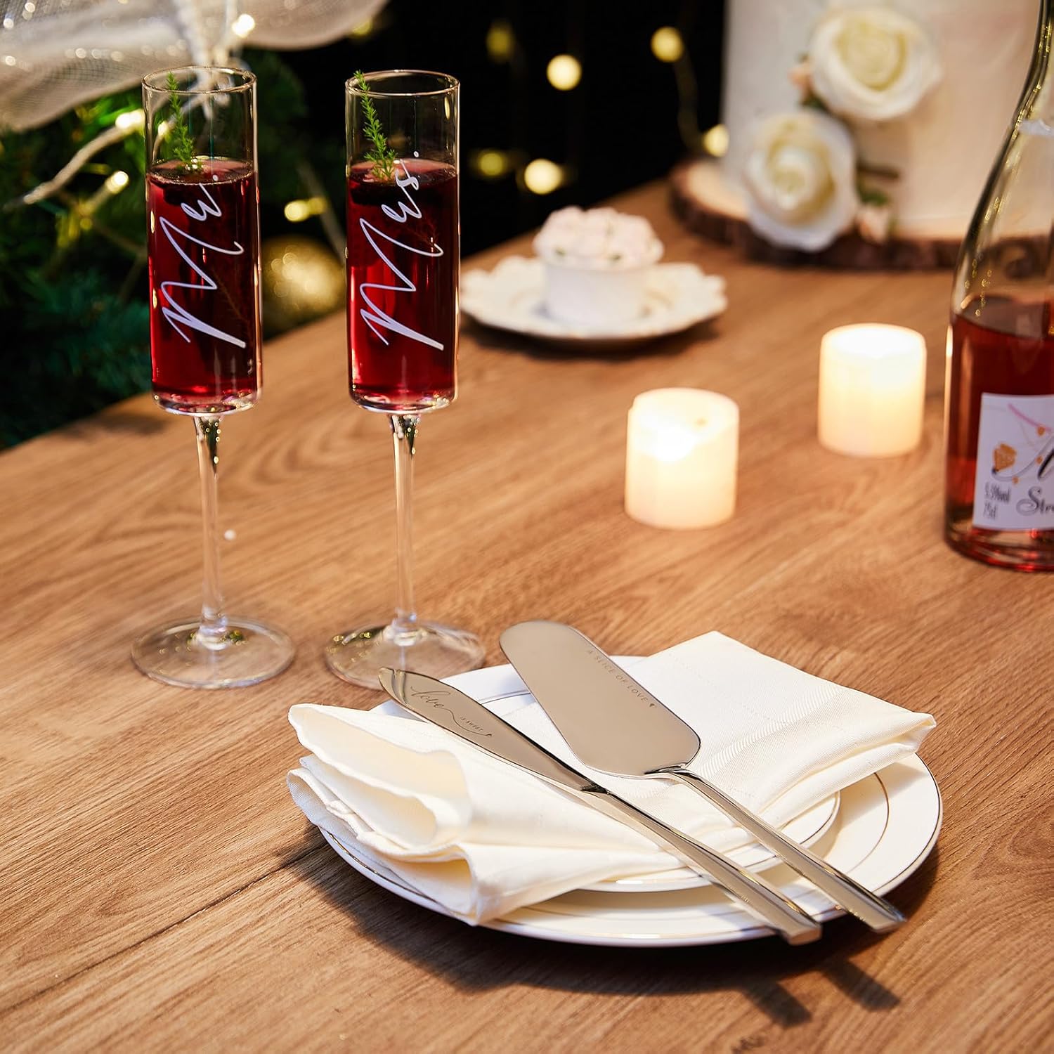 

Свадебные подарки для молодоженов 2025, Бокалы для шампанского «Мистер и миссис», Серебряный набор для торта с коробкой United States