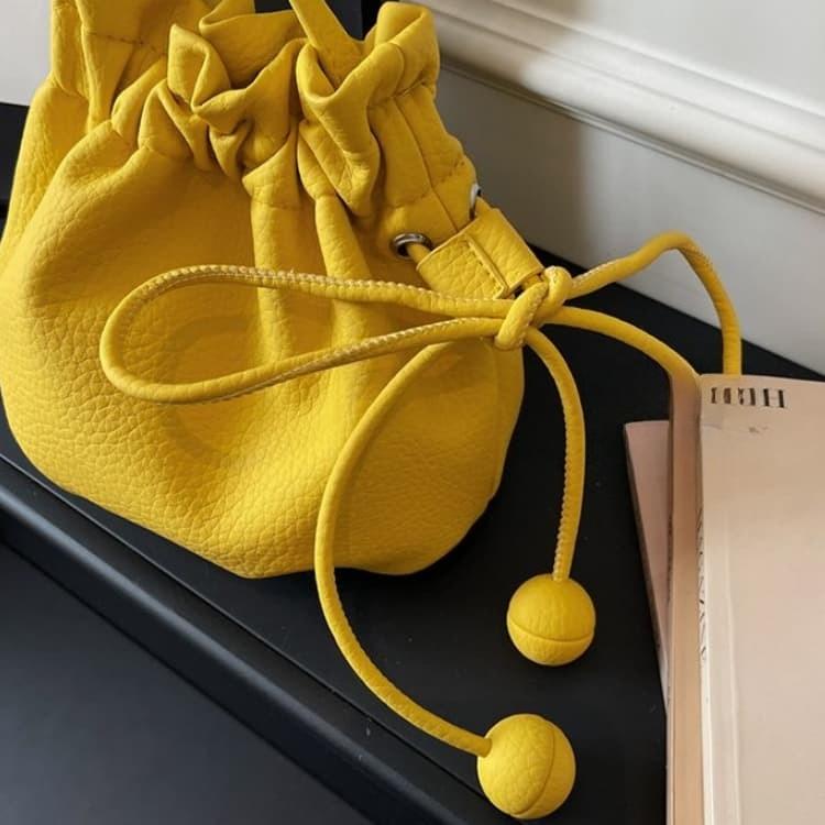 Lychee Pattern Drawstring Bucket Bag Women's Crossbody Shoulder Bag