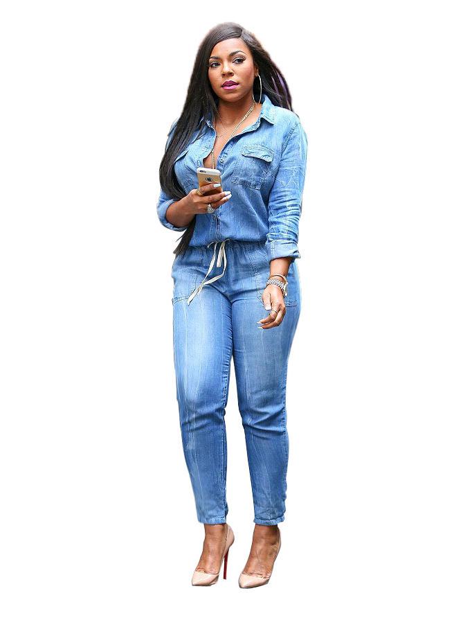 

SMR8209 European & American Fashion Lace-Up Slim Fit Women s Jumpsuit Jeans XXL синій