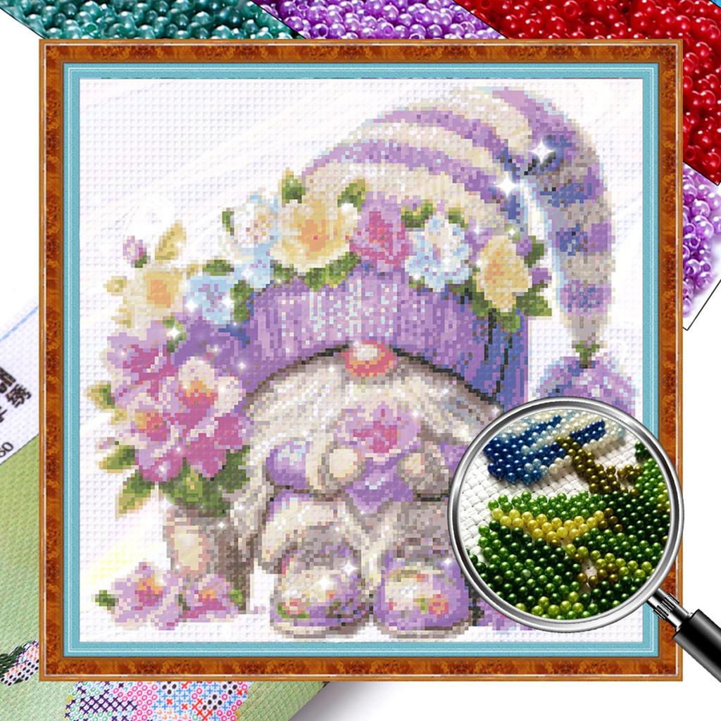 Gnome Design DIY Bead Embroidery Kit 9CT Cross Stitch Kit for Home Decor