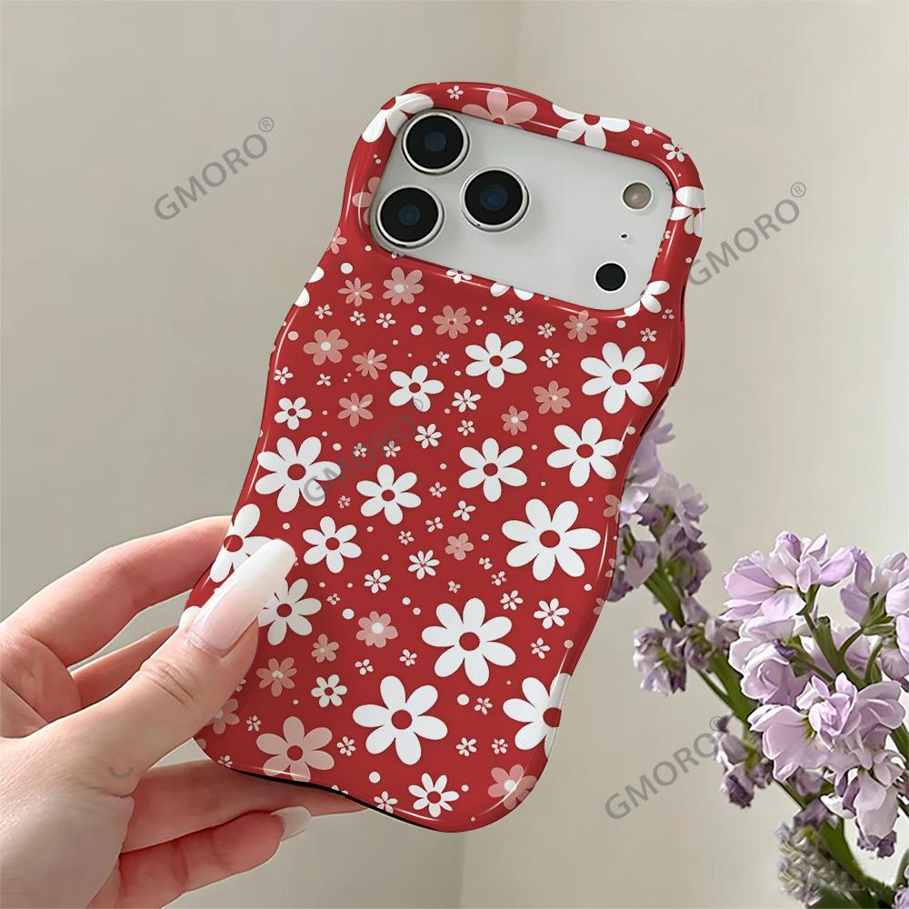 Contrasting Color White Floral Wavy Film Two-in-one High-end Women's Apple 17pm European and American Hot-selling iPhone16