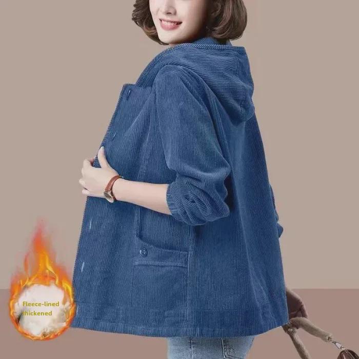 

Жіноча вельветова куртка осінь/зима 2024 року з оксамитовою підкладкою – вільного крою для людей середнього та літнього віку 4XL for 160-180 lbs