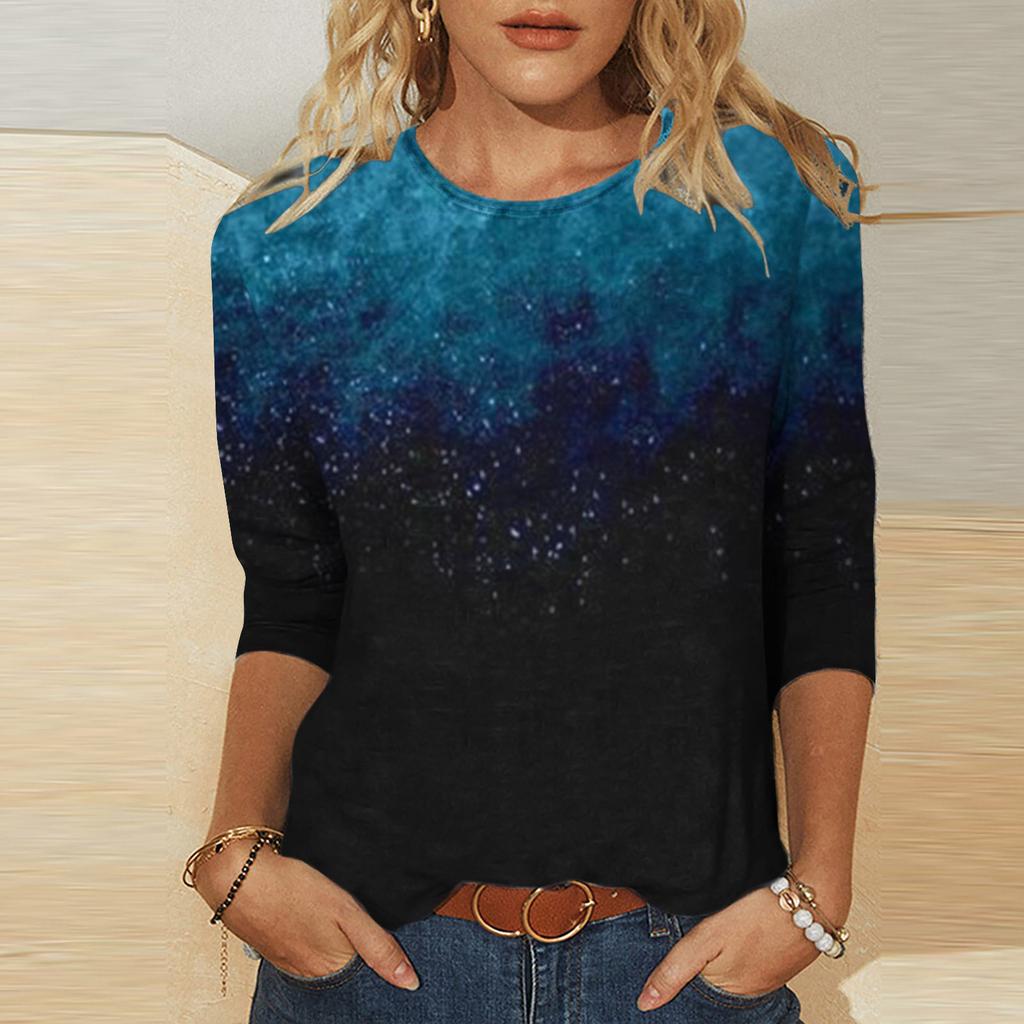 Round Neck 3D Flower Butterfly Geometric Patterns Printed Top Fashionable Casual Long Sleeved Women's T-shirts