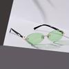 2 Pairs of Small Frame Metal Sunglasses for Women Vintage Oval Frame Fashionable Cutout Edges No Frame Trendy Eyewear