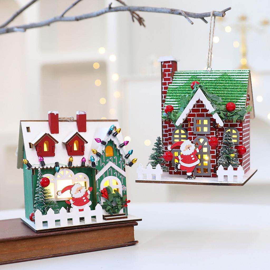 Christmas Wooden House Decor With Snowy Scene For Holiday Home Display