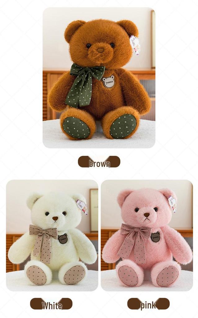 Large Plush Teddy Bear with Polka Dot Ribbon - Perfect Hugging Gift for Birthdays