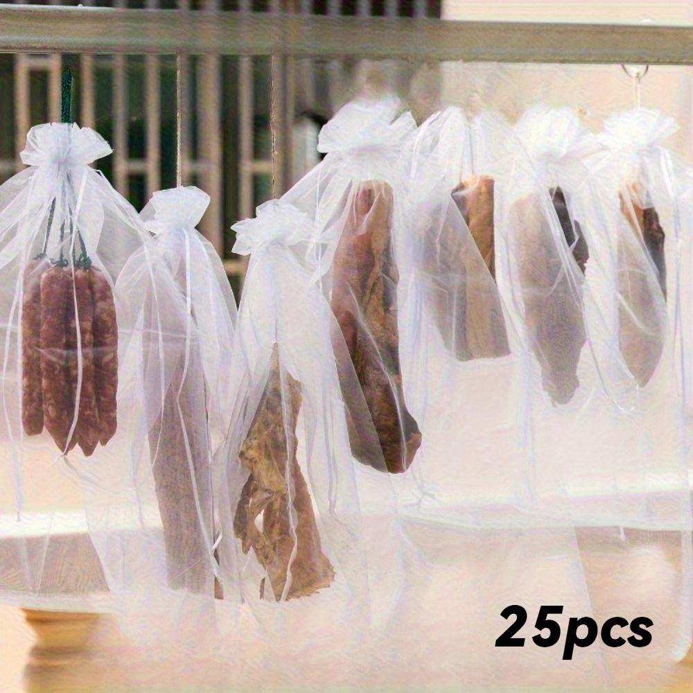 10/25 Insektensichere Netzbeutel mit Kordelzug, Insektensichere Netzbeutel mit Kordelzug Geeignet für Speck, Würstchen, Speck, Schinken usw.