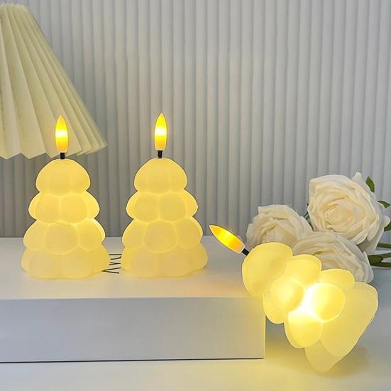 Warm White Decorative Lighting Christmas Tree Shaped Flameless LED Candles, Battery Operated Flickering Candle Themed Accent Light, Holiday