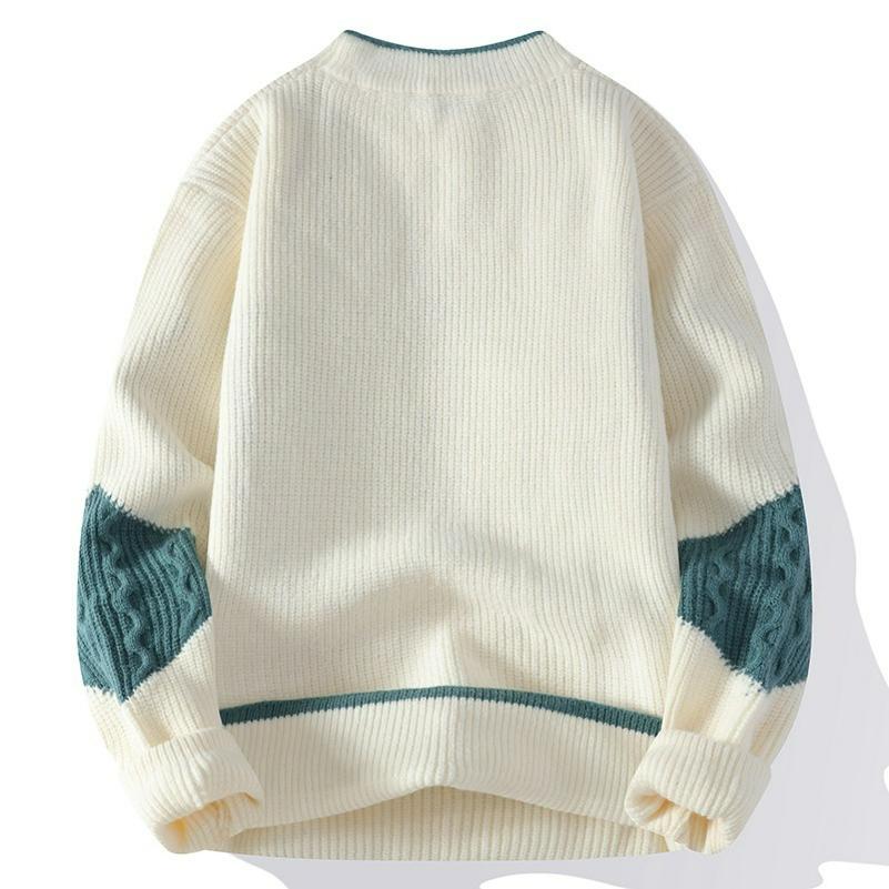Half Turtleneck Sweater Men's Winter Loose Men's Fashion Color Matching Sweater Men's Bottoming Shirt