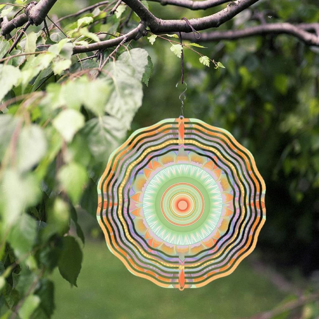 10 Zoll Böhmisches Mandala Windspiel Metall Gartendekor mit 360° drehbarem Haken Keine Batterie erforderlich Perfektes Geschenk für Außen Terrasse Hof