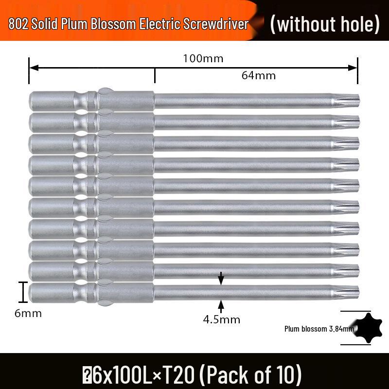 Nigao 802 Plum Blossom S2 Star-shaped Electric Screwdriver Bit, 6mm Round Shank with Magnet