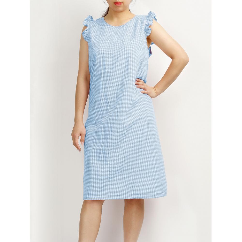 

Daiso [women] Cotton Blend Homewear Frill Sleeveless Dress Blue