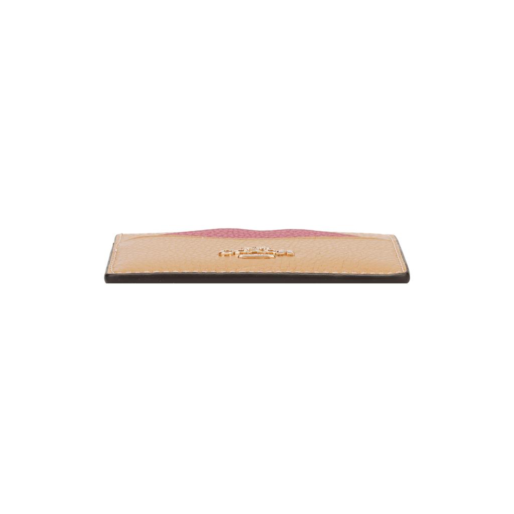 Coach Logo Credit Card Holder With Four Slots Unisex Wallet Gold Latte Multicolor CW926-IMWQB