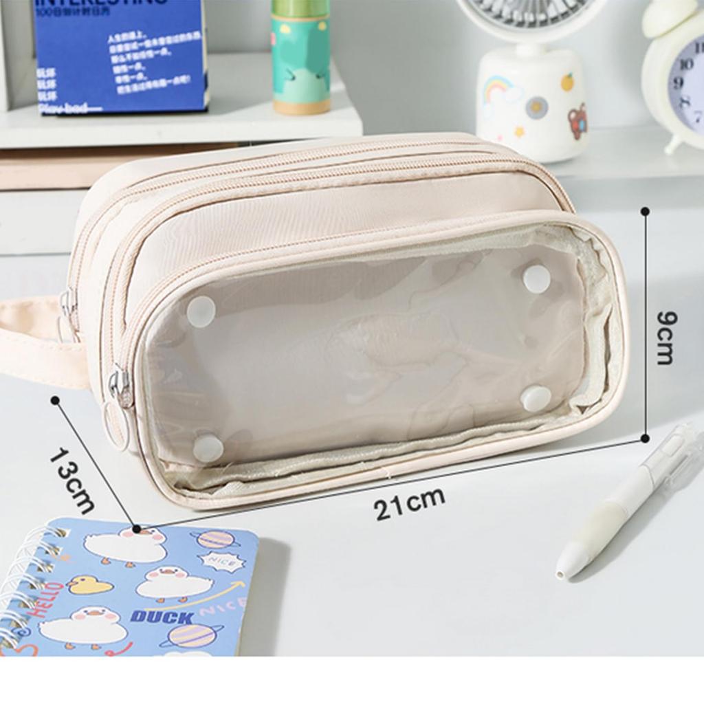 Transparent Pencil Case with Large Removable Mesh Pouch for Storage Bag for Desktop Storage Small Item Cute Handle, Capacity, Dividers, Stationery,
