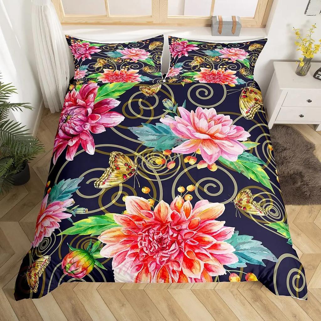 Gold Butterfly Duvet Cover Set For Girls Gold And White Butterflies Bedding Sets Flying Butterfly Black Luxury Comforter Cover