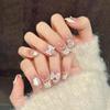10Pcs French Square Handmade Cat Eye Press On Nails With 3D Bow Design Artificial False Nails