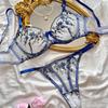 Floral Embroidered See-Through Lingerie Set with Sexy Gathering Bra for Women