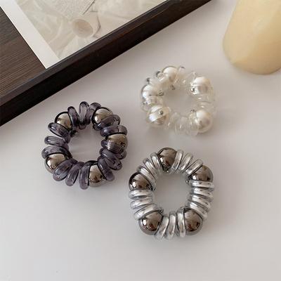 3PCSElegant and Simple Style, Bold and Non Damaging Hair Headband, High Elasticity, Women's Hair Tie Rope, Telephone Line, Pearl