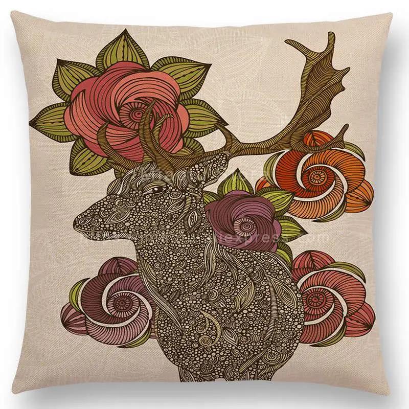 Hinduism Style Cushion Cover Mandalas Floral Animals Flower Deer Elephant Whale Bee Pig Pangolin Squirrel Frog Sofa Pillow Case