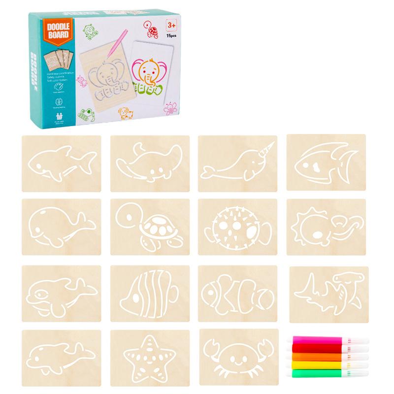 15 szt. Zestaw Drewnianych Szablonów Malarskich DIY do Rysowania Ręcznie Robione Narzędzie Pomocnicze do Rysowania i Kolorowania Zabawki Edukacyjne Dla Dzieci Prezenty