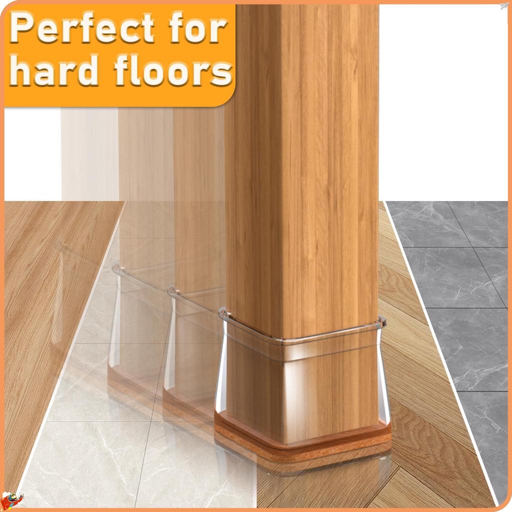 Set of 24 Clear Silicone Chair Leg Protectors with Felt Pads Square M Size for 19 26mm Furniture Feet Non Slip Floor Protectors for Wood Laminate