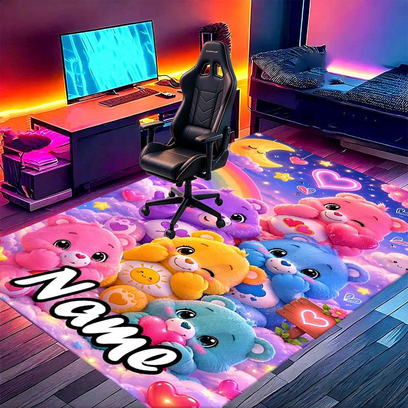 Custom Name Personalized Care Bears Print Carpet, Versatile Home Decor Rug, for Playroom, Apartment, Balcony, Entryway, Hallway Gift