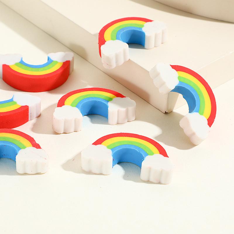 10Pcs Creative Rainbow Bridge Erasers Pencil Rubber School Supplies Cute Cartoon Mini Rainbow Bridge Eraser Kids Gifts