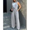 2 Pcs/Set Women Waistcoat Pants Set Formal Business Style Sleeveless Single-breasted Top High Waist Wide Leg Solid Color Trousers OL Commute Outfit