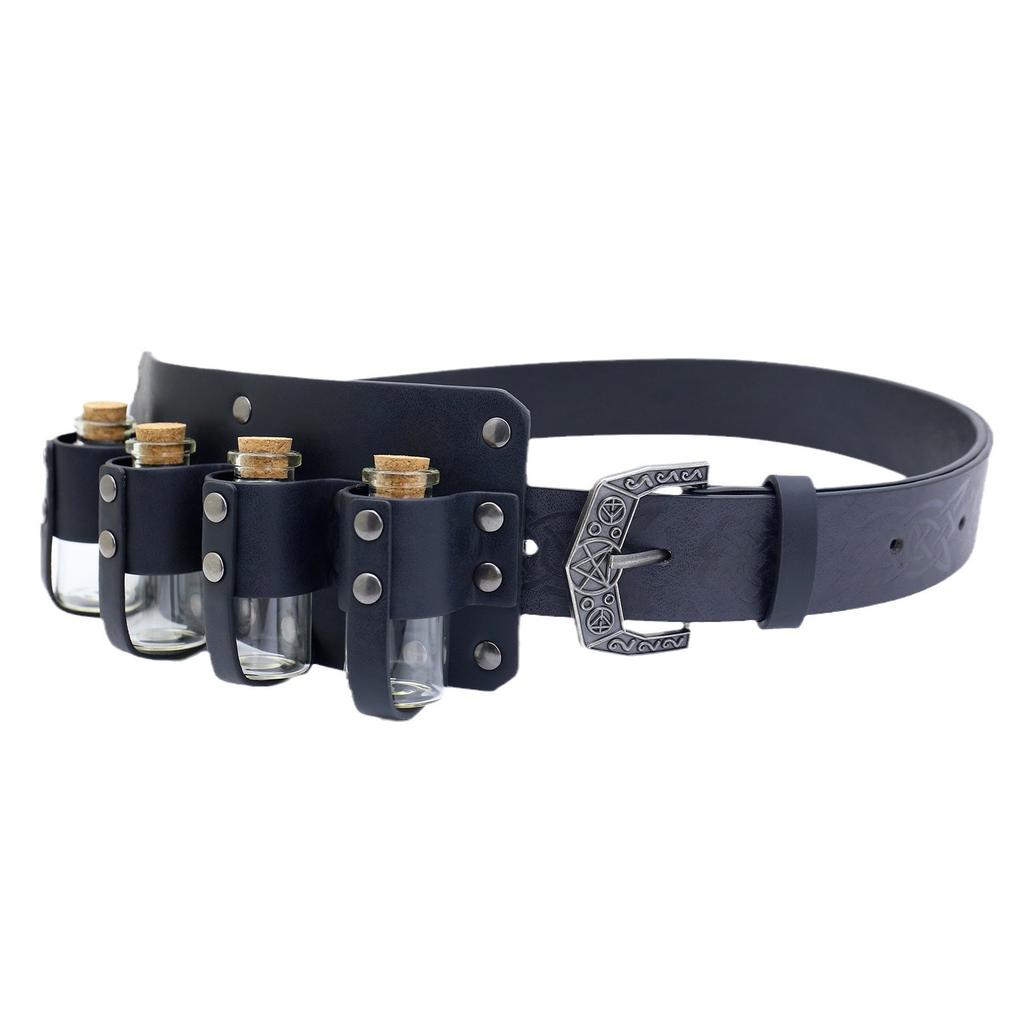 Medieval Alchemy Four Bottles Leather Belts Viking Vintage Halloween Cosplay Costume Dress Up Props