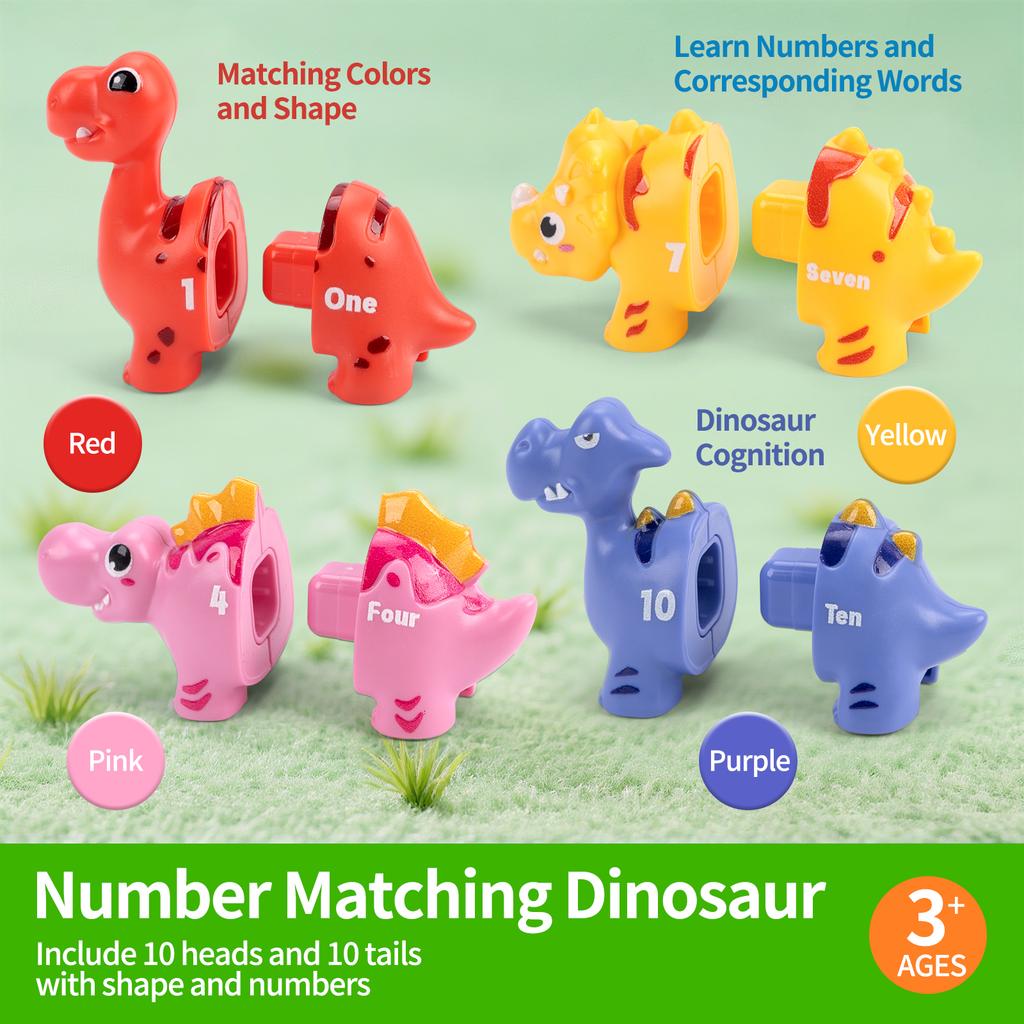 Dinosaur Matching Game Toy Number&Letter Matching Color Sorting Fine Motor Skill Sensory Montessori Toy Toddlers for Kids Gifts