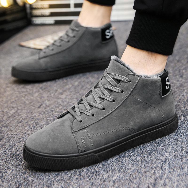 

Модные мужские ботинки WOTTE, зимние плюшевые теплые повседневные зимние ботинки, меховые высокие ботильоны, кроссовки, рабочая обувь для мужчин, мужские ботинки 7 серый