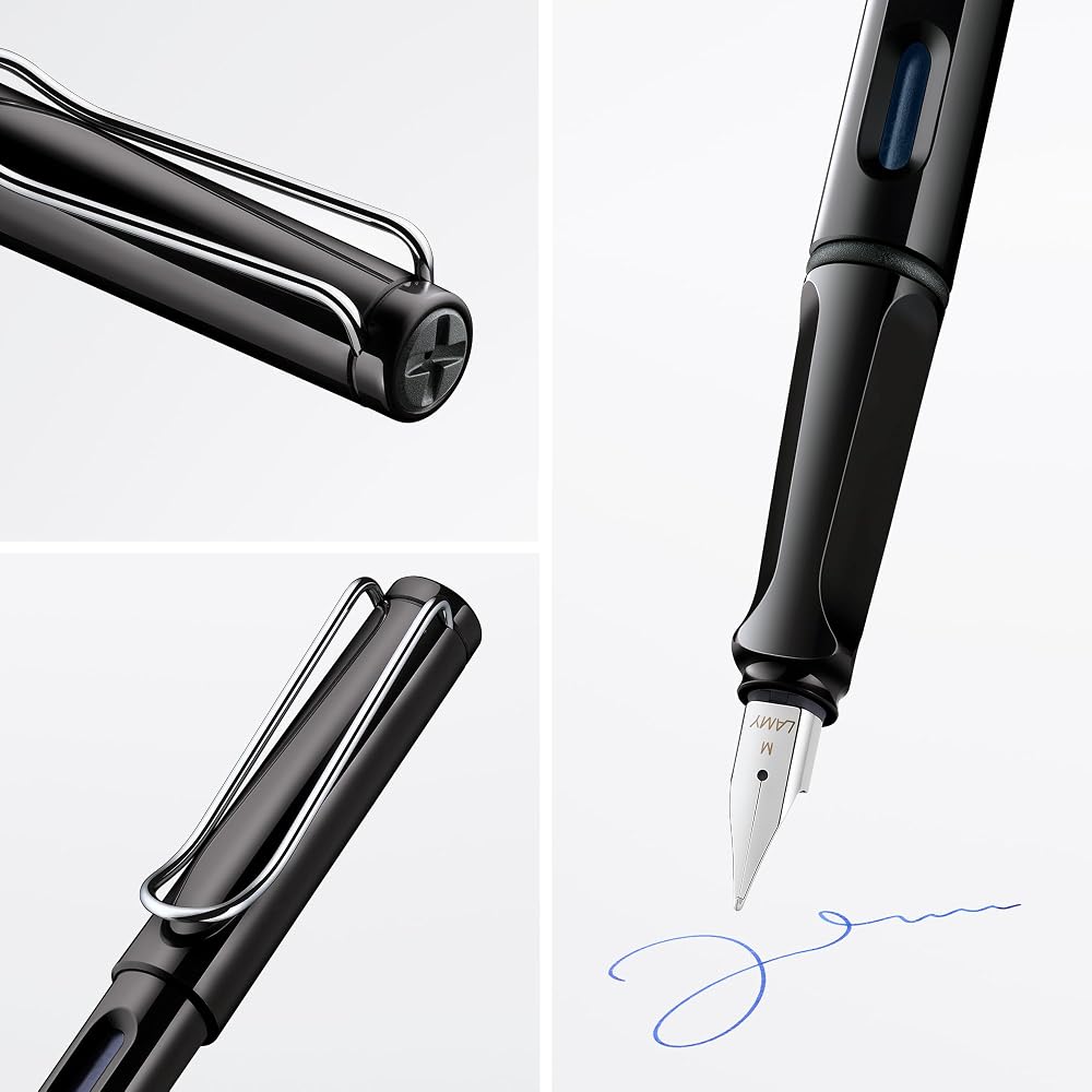 LAMY (Ramy) Safari Shiny Black Fountain Pen Black - Ergonomic Grip and Polished Steel Tip Size F ...
