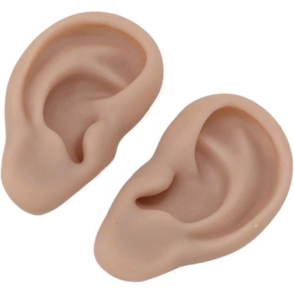 Silicone Ear Model, Flexible Left and Right Model for Ear Piercing, Silicone Body Parts, Silicone Ear Mould (Dark Skin Colour)
