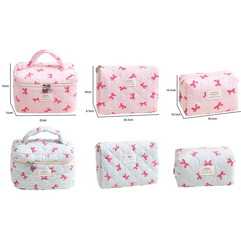 Bow Print Pink Blue Cute Makeup Bag for Women Large Capacity Toiletry Pouch Cute High Quality Cosmetic Organizer Storage Case
