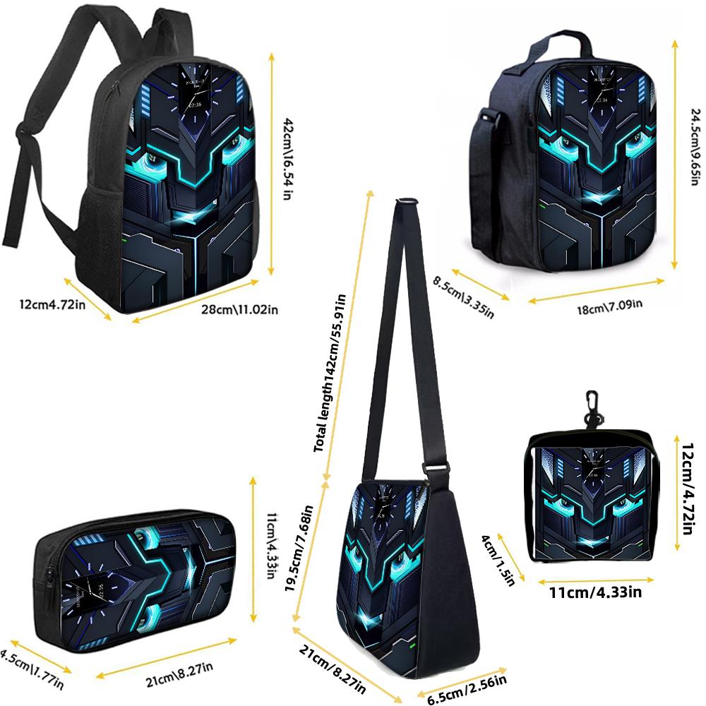 1/2/3/4/5PCS Robot Graphic Backpack Set | Ideal for School & Daily Travel