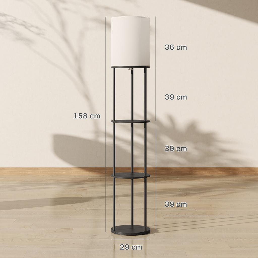 Floor Lamp, Shelves, 3 Color Temperatures, Remote Control, Black