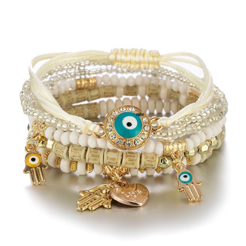 

Bohemian Jewelry: Eye & Heart Hand Palm Seed Bead Multi-layer Bracelet