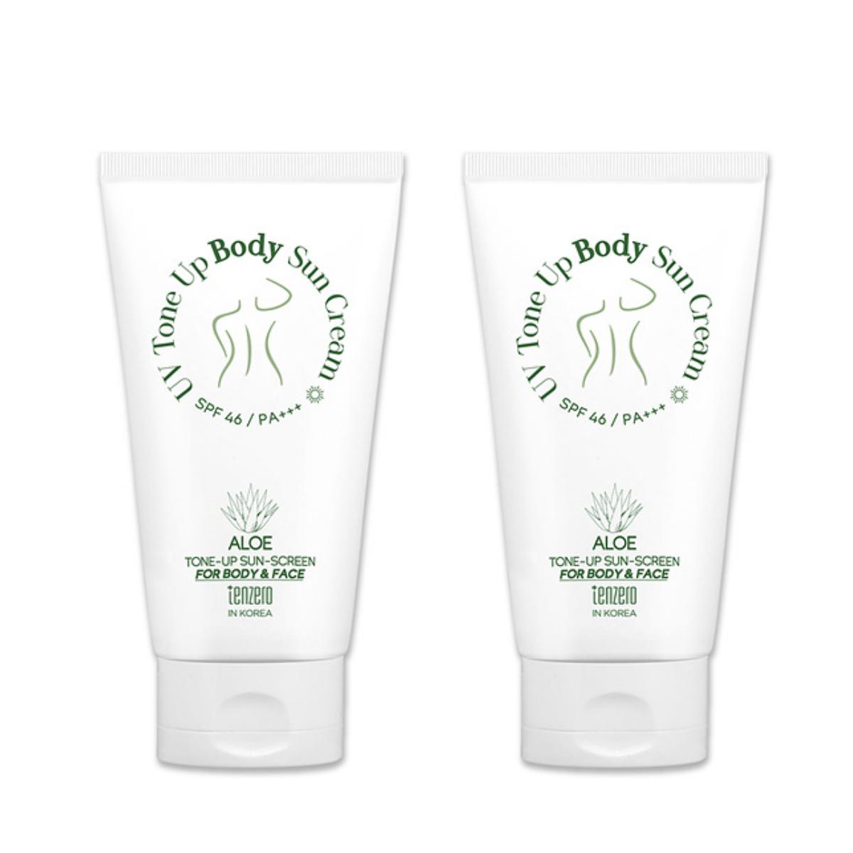 TENZERO Aloe UV Tone-Up Body Sun Cream SPF46 PA+++ - Soothing & Brightening Sunblock - 150g (Pack of 2)